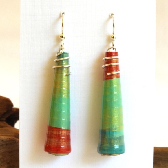 Beautiful Boho Aqua Paper Bead Earrings - Picture 4 of 6